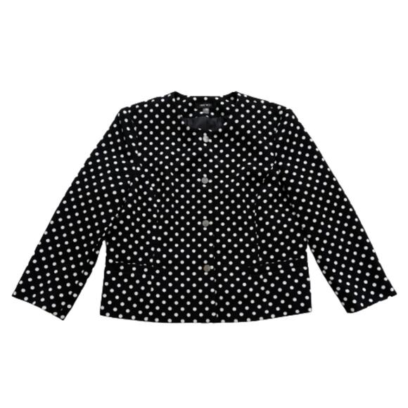Nine West Blazer Jacket White Polka Dot Snap Front Crew Neck Blazer Size 14 - Picture 11 of 11